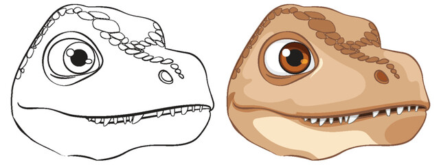 Adorable dinosaur head in color and outline