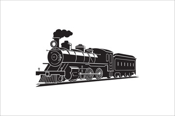 Obraz premium Old Steam locomotive silhouette . Steam train vector illustration. vintage steam locomotive.