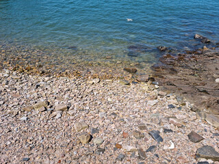 It is a beach with pebbles.