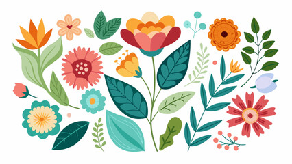 Floral collection with leaves, vector svg