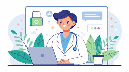 Virtual doctor illustration for online consultation. Hand drawn style Line art,