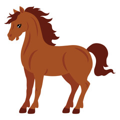 Beautiful brown  horse  flat vector cartoon illustration