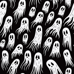 halloween cute ghost graffiti pattern in white and black
