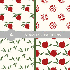 Vector seamless pattern with pomegranate. Sweet fruit, leaves illustration. Shana Tova holiday design, Jewish New Year Rosh Hashanah. Print for digital paper, wrapping, scrapbooking, fabric.