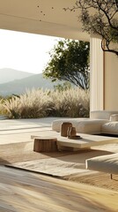 Design a Living Room in Estilo Mediterraneo and Estilo Minimalista: Harmonious Blend of Mediterranean Warmth and Minimalist Simplicity