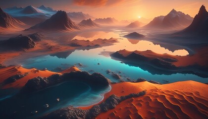 Mars planet, sunrises wallpaper, mars and earth textures on the surface of the water 