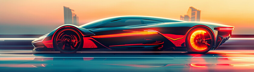 Sleek Futuristic Sports Car on Racing Track