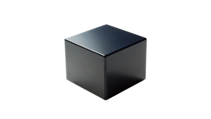 A single black square box with a blank surface sits isolated on a white background