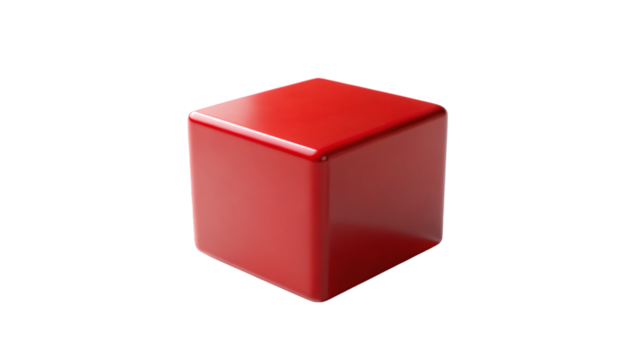 A single red square box with a blank surface sits isolated on a white background