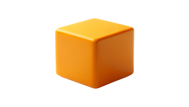A single orange square box with a blank surface sits isolated on a white background