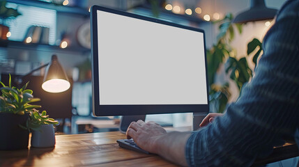 Workspace with Computer and Office Supplies