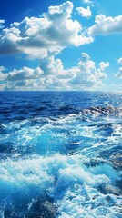 Ocean horizon: A wide view of the ocean meeting the sky at the horizon, perfect for overlaying text.