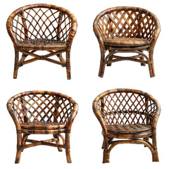 woven rattan chair furniture isolated on transparent background ,vintage rattan chair isolated ,generative ai	