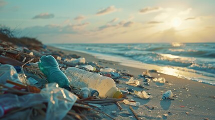 Stark depiction of plastic pollution on a beach, highlighting the urgent need for environmental conservation.