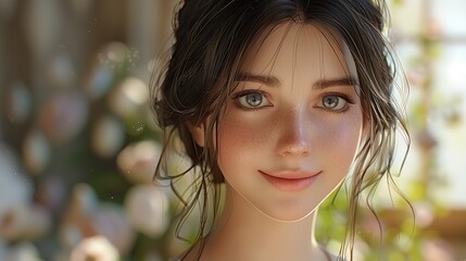 Fototapeta premium A Photo of a Girl with a Sincere Smile as if Her Kindness...