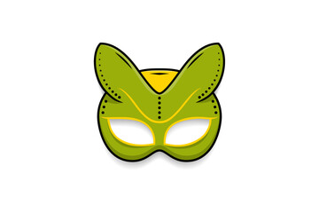 green yellow lady carnival mask icon. Cartoon of lady carnival mask vector icon for web design isolated on white background