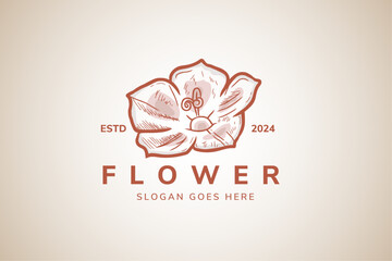 flower sketch line art logo template design. retro style with pink pastel color.