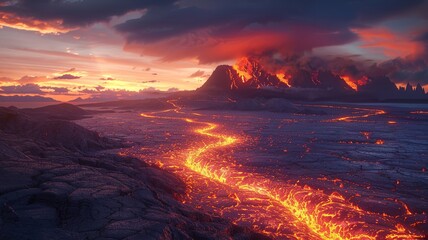 Fototapeta premium Volcanic Eruption at Sunset