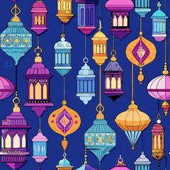 Fototapeta premium Seamless pattern of Moroccan-inspired lanterns and hanging lamps, Generative AI