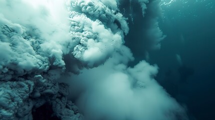 Close-up of billowing steam and ash underwater, a rare view of a submarine eruption.