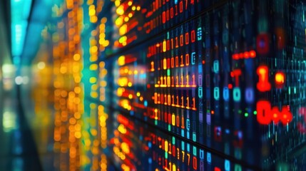 Obraz premium A digital wall of code and data visualizations, representing the fast paced nature of technology in business.