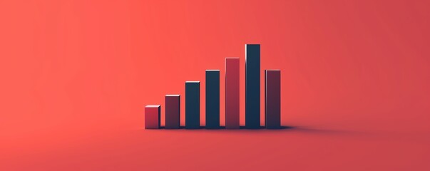 Obraz premium Minimalist bar chart representing growth and progress on a red background, ideal for business, finance, and data analysis concepts.