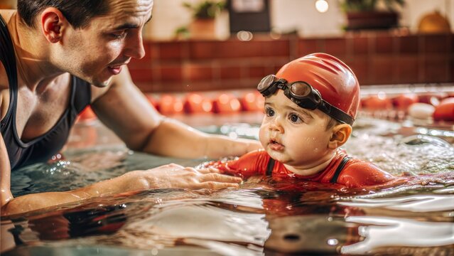 Child Learning to Swim with Instructor
