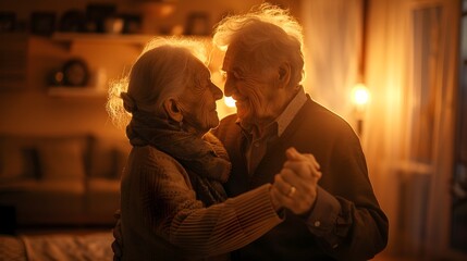 Elderly Couple Sharing a Joyful Dance in Their Cozy Living Room