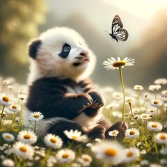 Obraz premium panda with a flower