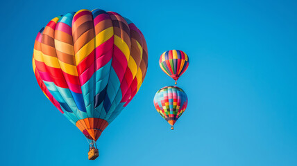 Fototapeta premium Colorful Hot Air Balloons Soaring in a Blue Sky