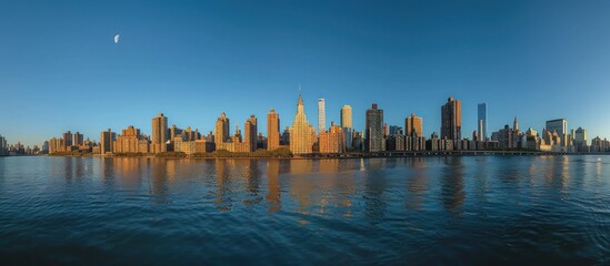 Fototapeta premium Midtown Manhattan Skyline with the Moon in the Morning Sky