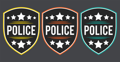 Fototapeta premium Police badge icon. Police patches. Police badge with vector military shield silhouettes.