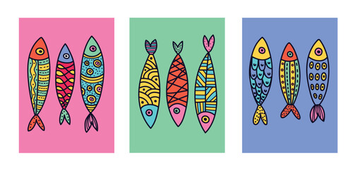 Interior poster. Sardine. Cute illustration.