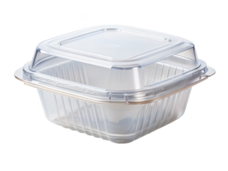 Clear plastic food container with a fitted lid. Perfect for storing and transporting food. Isolated on transparent background, png.