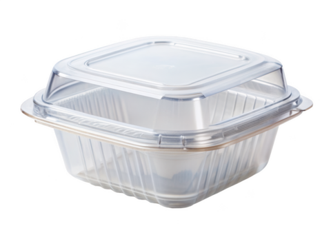 Clear plastic food container with a fitted lid. Perfect for storing and transporting food. Isolated on transparent background, png.