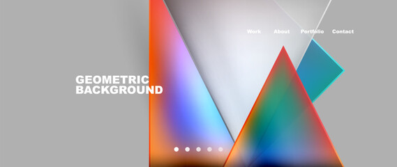 Metal triangles with colorful bright triangles. Geometric modern minimalist design template