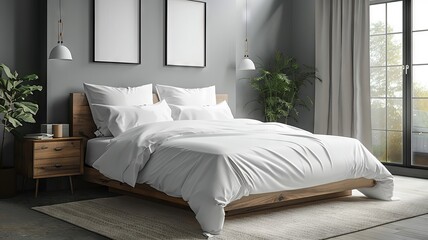 Minimalist Bedroom Interior Design with White Bedding