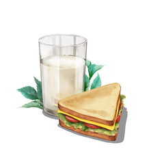 glass of milk and sandwich