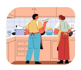 Couple Washing Dishes Together