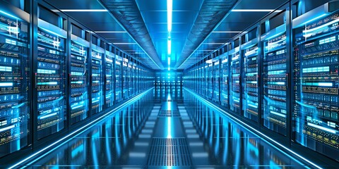  rows of servers in a large data center, in detailed data center, background is data server room, in realistic data center, extreamly detailed data center, datacentre, data center