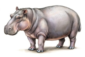 Obraz premium hippopotamus pencil hand drawn isolated white background