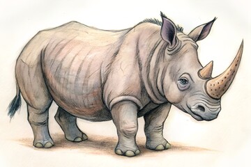 Obraz premium rhinoceros pencil hand drawn isolated white background