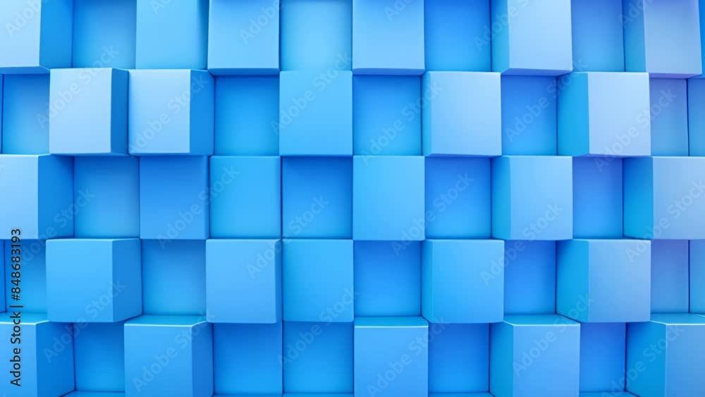 Poster Seamless moving small blue color box pattern background, square box pattern
