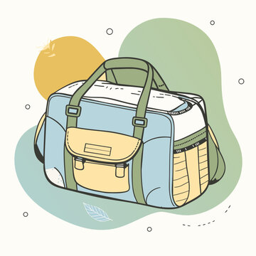 recommend clip art: Baby care bag, kids infant child care stuff and accessory carrying travel bag for outdoor logo vector. baby toddler carry bag to pack diaper and milk bottle handbag symbol mark. mother child carry bag