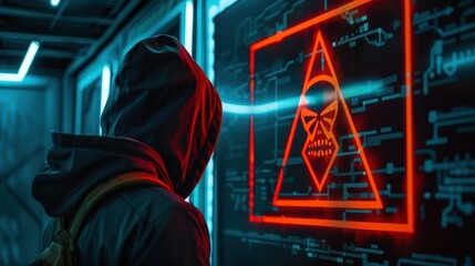 image concep of Ransomware malware attack and data breach. System hacked warning sign. spam virus with warning caution for notification on internet security protect .AI generated image