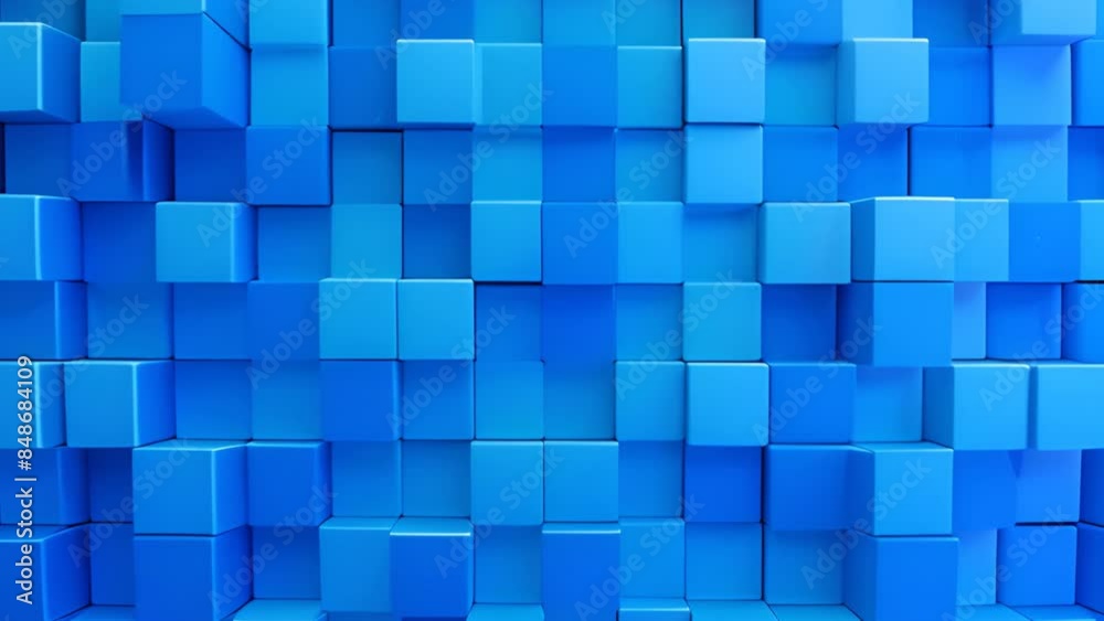 Poster Seamless moving small blue color box pattern background, square box pattern