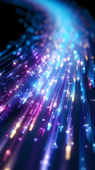 Close up of glowing fiber optic cables