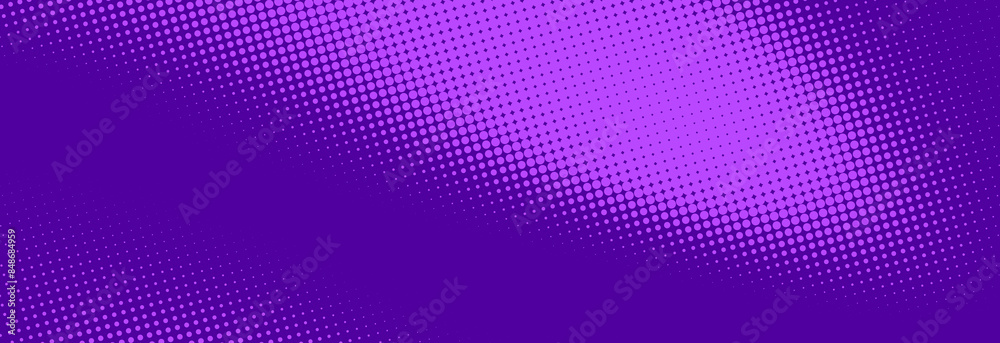 Wall mural purple halftone pattern. retro comic gradient background. violet pixelated dotted texture overlay. c - Wall murals