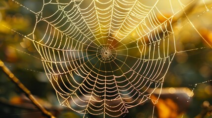 Spider web macro shot, focusing on the intricate overlapping threads and the delicate interconnectedness of gluon wind in a natural setting