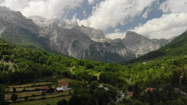 Drone video of mountains ranges of Theth National Park in the Albanian Alps